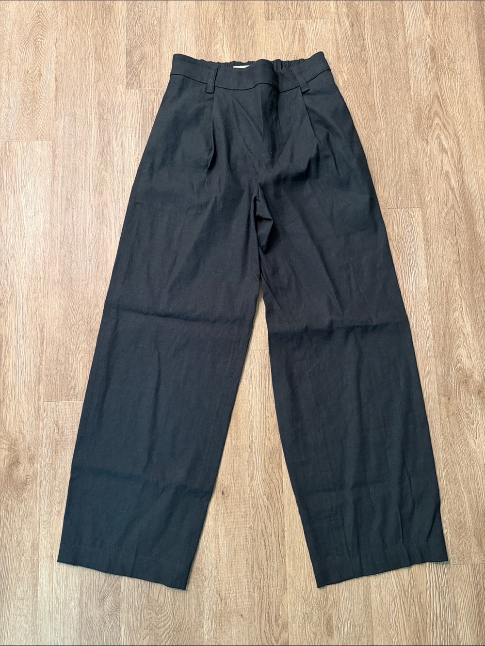Vince Black Linen Blend Wide Leg Pants High Rise Elastic Back Trouser Size XS